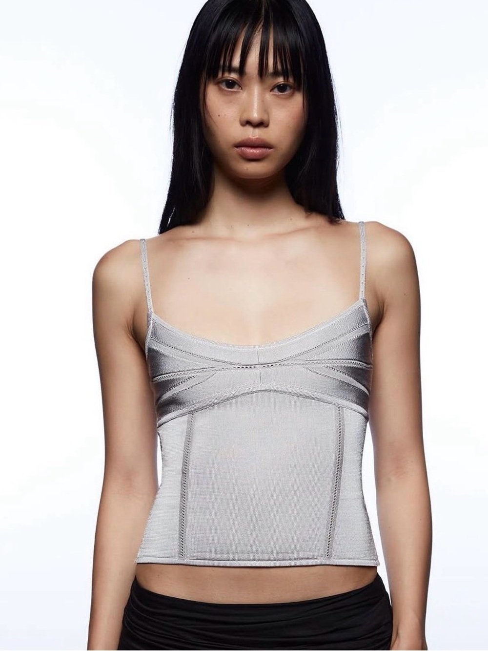 TANK AIR Treasure Top Silver Gray Metallic Spaghetti-Strap Tank Top